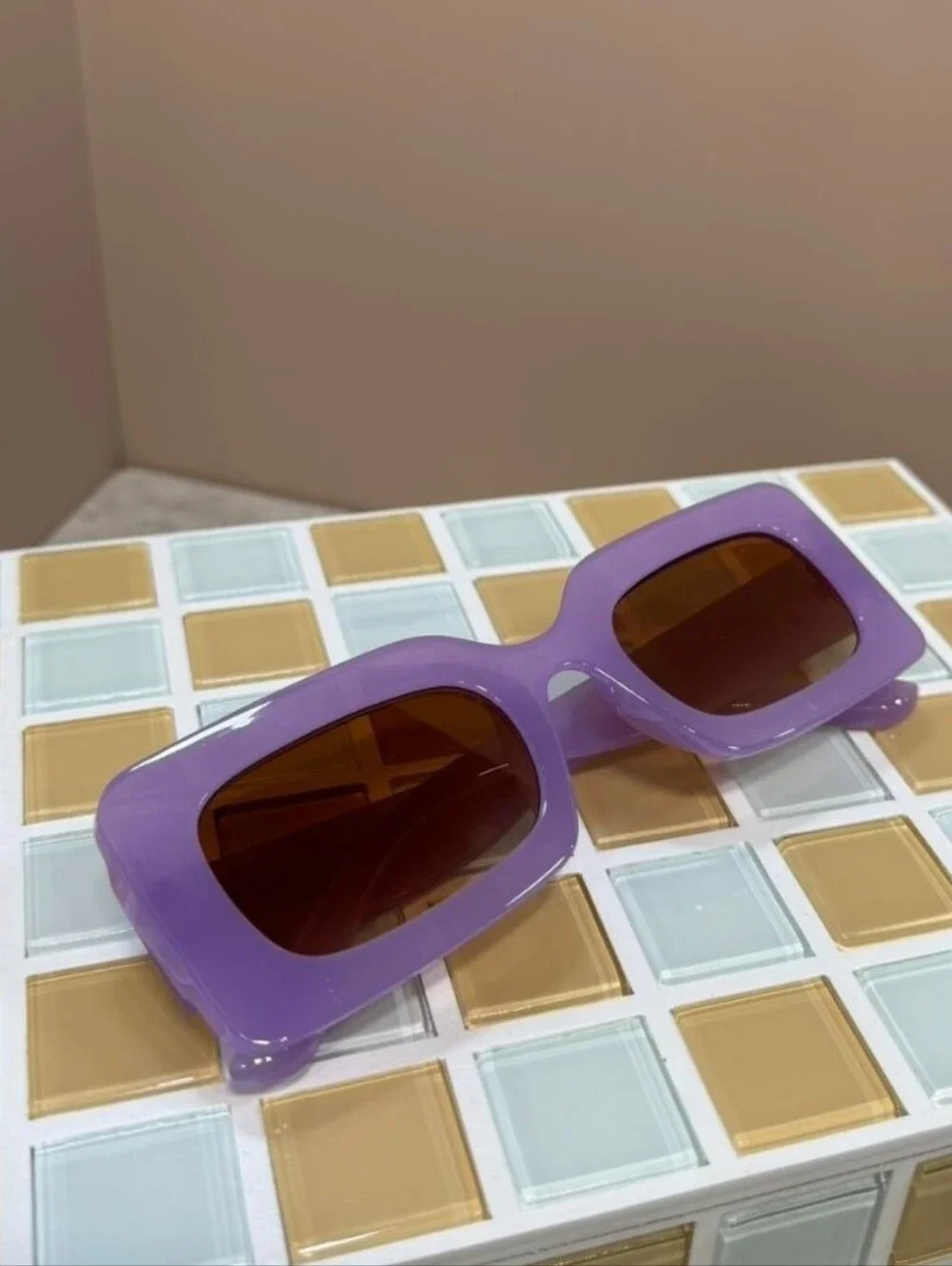 Purple Rectangular Fashion Sunglasses - Women's Accessories